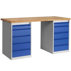Etabli professionnel L. 1500 mm – Version 2 coffres porteurs (5 tiroirs + 5 tiroirs)