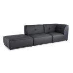 Canapé 3 pièces Modulable avec Fauteuil d&rsquo;angle et Pouf – Simili Gris Anthracite – L 100 x P 100 x H 75 cm HEXAGONE – PITTSBURGH
