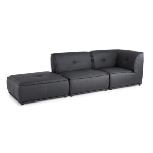 Canapé 3 pièces Modulable avec Fauteuil d&rsquo;angle et Pouf – Simili Gris Anthracite – L 100 x P 100 x H 75 cm HEXAGONE – PITTSBURGH