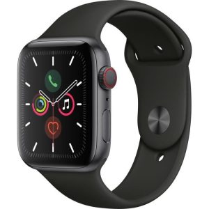 Apple Watch Series 5 Cellular 44 mm Boîtier en Aluminium Gris Sidéral avec Bracelet Sport Noir – M/L