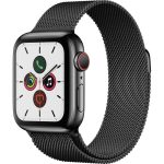 Apple Watch Series 5 Cellular 40 mm Boîtier en Acier Inoxydable Noir Sidéral avec Bracelet Milanais Noir Sidéral – S/M