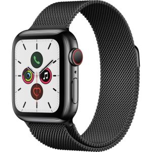 Apple Watch Series 5 Cellular 40 mm Boîtier en Acier Inoxydable Noir Sidéral avec Bracelet Milanais Noir Sidéral – S/M