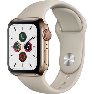 Apple Watch Series 5 Cellular 40 mm Boîtier en Acier Inoxydable Or avec Bracelet Sport Stone – S/M