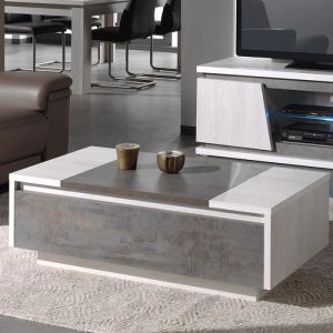 Table basse contemporaine couleur chêne blanc et gris DALIE