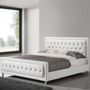 Lit adulte blanc design 160×200 capitonné avec des strass SAMANTHA Blanc L 166,5 x P 218 x x H 107 cm