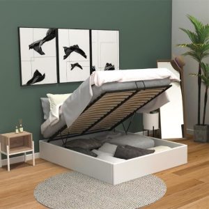 Lit coffre adulte contemporain simili blanc + sommier – l 140 x L 190 cm