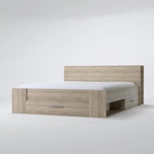 Lit adulte contemporain décor chêne brossé – l 140 x L 190 cm