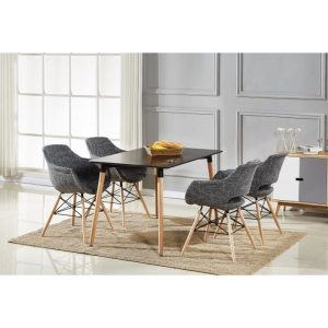 Table à Manger Noire + 4 Chaises Gris Foncé en Tissu Olivia – Salle à Manger, Salon, Cuisine – Design Moderne