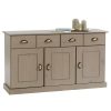 Buffet PARIS commode bahut vaisselier avec 3 portes battantes et 2 tiroirs pin massif lasuré taupe
