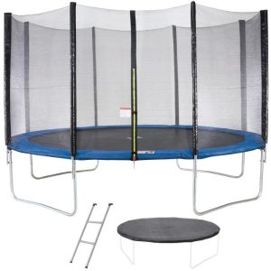 Trampoline MAXI ECO Ø 430 cm Bleu – Avec Filet, Echelle, Couverture de protection