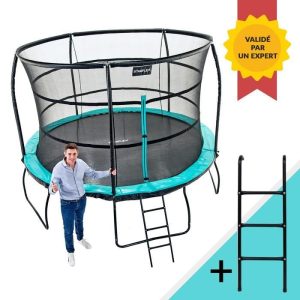 Trampoline Starflex Pro Ø 366 cm – Échelle incluse – Vert et noir – 2 brevets sécurité mondiaux – Design hyper sportif