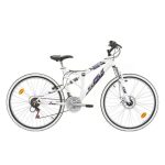 VTT 26 » Tout Suspendu Femme « Axis » équipé de 18 vitesses indéxées, frein à disque avant, V-Brake arrière & pneus bi-couleurs