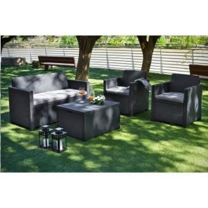 Salon de jardin en imitation résine tressée ALLIBERT 4 personnes MERANO Gris