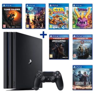PS4 Pro 1To Noire + God of War + Uncharted + Crash Team Racing + Kingdom Hearts 3 + Resident Evil 2 + Tomb Raider + Spyro