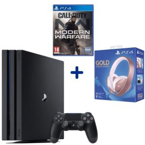 PS4 Pro 1To Noire/Jet Black + Call of Duty: Modern Warfare + Casque Sans-Fil GOLD Rose Gold pour PS4 et PSVR