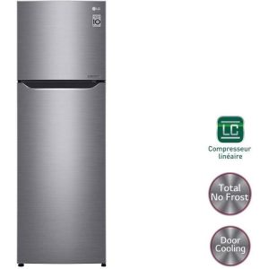 Réfrigérateur congélateur haut LG GT5525PS – 254L (198+56) – Froid ventilé – A++ – L 55,6cm x H 166,5cm – Silver – Fabrique glaçe
