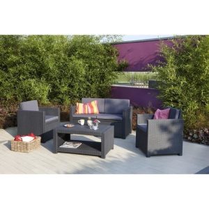 Salon de jardin en imitation résine tressée ALLIBERT 4 personnes MONACO Gris