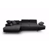Canapé d&rsquo;angle gauche convertible 4 places + Coffre de rangement – Tissu gris foncé et simili noir – L 272 x P 192 cm