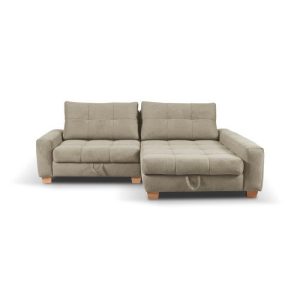 Canapé d&rsquo;angle droit convertible PICOLO – Tissu beige – L 234 x P 167 x H 103 cm