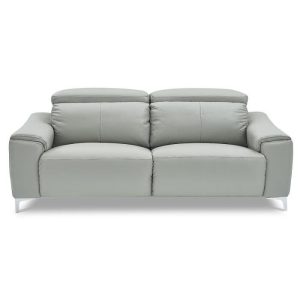 Canapé relaxation électrique 3 places en cuir BIANCA – Gris clair 52 cm Gris Perle