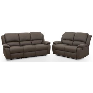 canapés de relaxation droit 3 + 2 places – Simili taupe foncé – Contemporain – L 190 et 144 x P 93 cm