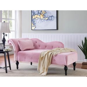 Méridienne capitonné en velours rose SHIMA – Angle Droit