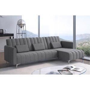 Canapé d&rsquo;angle réversible Milano 267cm, convertible en lit, Gris.
