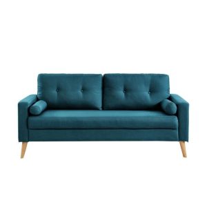 Canapé droit fixe 3 places – Tissu bleu – Scandinave – L 181 x P 86 cm