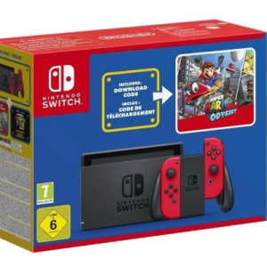 Console Nintendo Switch • Édition Limitée Rouge + Super Mario Odyssey (Code) + Stickers Super Mario Bros. Le Film