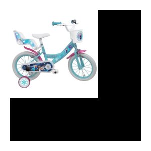 14-Zoll-Fahrrad SNOW QUEEN (Frozen), ausgestattet mit 2 Bremsen, Puppenhalter, Vorderkorb, abnehmbaren Stützrädern und aufblasbaren Reifen.