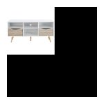Weißer skandinavischer TV-Schrank und mattes Eichendekor + Beine aus Gummiholz ​​– L 116 cm