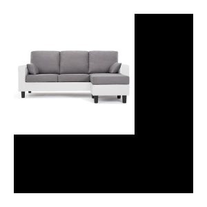 Wendbares 3-Sitzer-Ecksofa – Weißes Imitat und hellgrauer Stoff – Zeitgenössisch – L 185 x T 128 cm