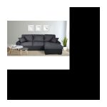 Umwandelbares rechtes Ecksofa für 3 bis 4 Personen + Aufbewahrungsbox – Dunkelgrauer Stoff und schwarzes Imitat – L 248 x T 173 cm