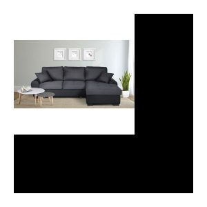 Umwandelbares rechtes Ecksofa für 3 bis 4 Personen + Aufbewahrungsbox – Dunkelgrauer Stoff und schwarzes Imitat – L 248 x T 173 cm