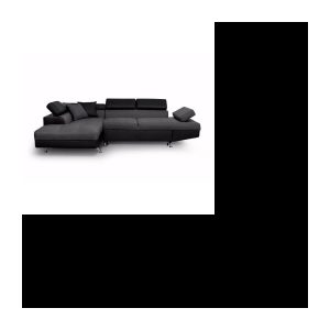 4-sitziges umwandelbares linkes Ecksofa + Aufbewahrungsbox – dunkelgrauer Stoff und schwarzes Imitat – L 272 x T 192 cm