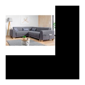 Umwandelbares Panorama-Ecksofa mit Truhe – linke Farbe – Dunkelgrau