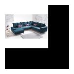 Umwandelbares Panorama-Ecksofa mit goldenen Füßen XXL HERA Duck Blue Linke Ecke Panorama goldene Beine aus Naturholz