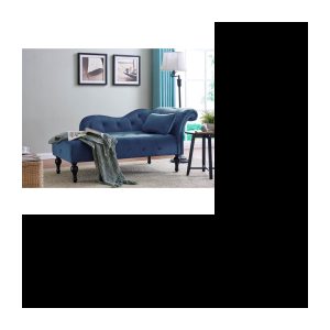 SHIMA blaue samtgepolsterte Chaiselongue – linker Winkel