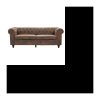 Festes gerades 3-Sitzer-Chesterfield-Sofa – Hellbrauner Mikrofaserstoff – Vintage – L 202 x T 82 cm