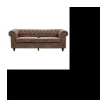 Festes gerades 3-Sitzer-Chesterfield-Sofa – Hellbrauner Mikrofaserstoff – Vintage – L 202 x T 82 cm