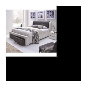 Zeitgenössisches Erwachsenenbett in Weiß- und Schwarzimitat – Boxspring inklusive – L 140 x L 190 cm