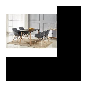 Schwarzer Esstisch + 4 dunkelgraue Stühle aus Olivia-Stoff – Esszimmer, Wohnzimmer, Küche – modernes Design