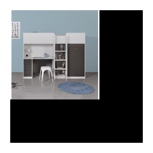 Kombiniertes Hochbett für Kinder – Weiß/Grau – inklusive Untergestell – 90 x 200 cm