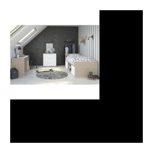 Bett + Kommode + Schreibtisch – Zeitgenössischer Stil – Jackson-Eiche und weißes Dekor