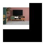 TV-Möbel mit 1 Tür und 2 Schubladen aus massivem Kiefernholz – Dekor Terracota, Weiß und gewachstes Grün – L 140 x T 37 x H 52 cm