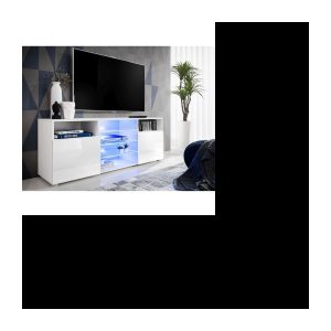 T38 TV-Schrank – blaue LED – glänzende Fronten – L140 cm x H53 cm x P35 cm