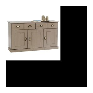 PARIS Sideboard-Kommode, Kommode mit 3 Flügeltüren und 2 Schubladen aus massivem Kiefernholz, taupe gebeizt
