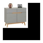 TIBOR Sideboard im skandinavischen Vintage-Stil, Kommode im nordischen Design, Kommode mit 2 Schubladen und 2 Türen, aus grau gebeizter massiver
