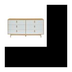 Kommode mit 6 Schubladen und Griffen aus weißem Leder und Holz – L 158,5 x T 40 x H 80 cm