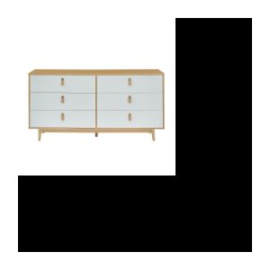 Kommode mit 6 Schubladen und Griffen aus weißem Leder und Holz – L 158,5 x T 40 x H 80 cm